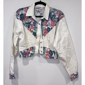 Vintage Banjo Dallas Texas Floral Western Cropped Jacket Large USA Made